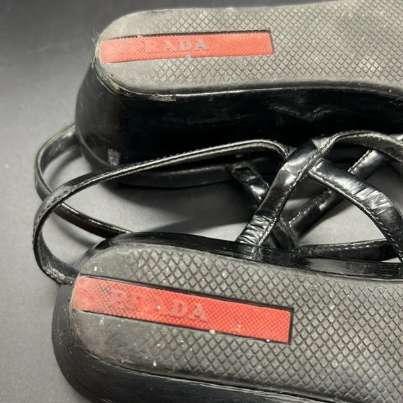 Prada Sport Black Patent Leather T-Strap Sandals size 8.5 - Picture 13 of 16